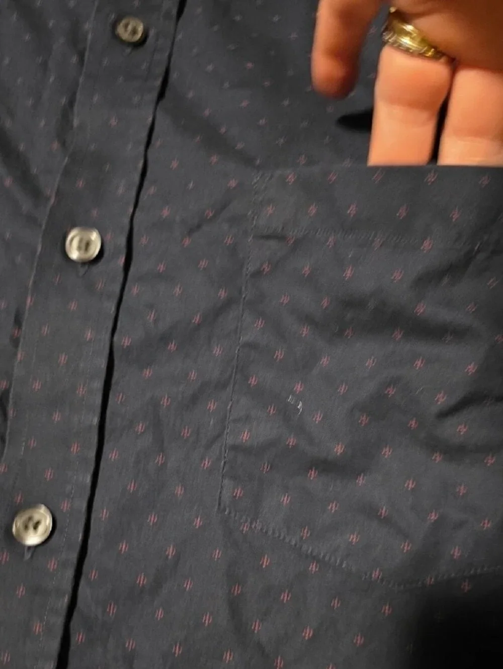 Banana Republic Navy Print Long-Sleeve Button-Up Shirt, Tailored Slim Fit, Large